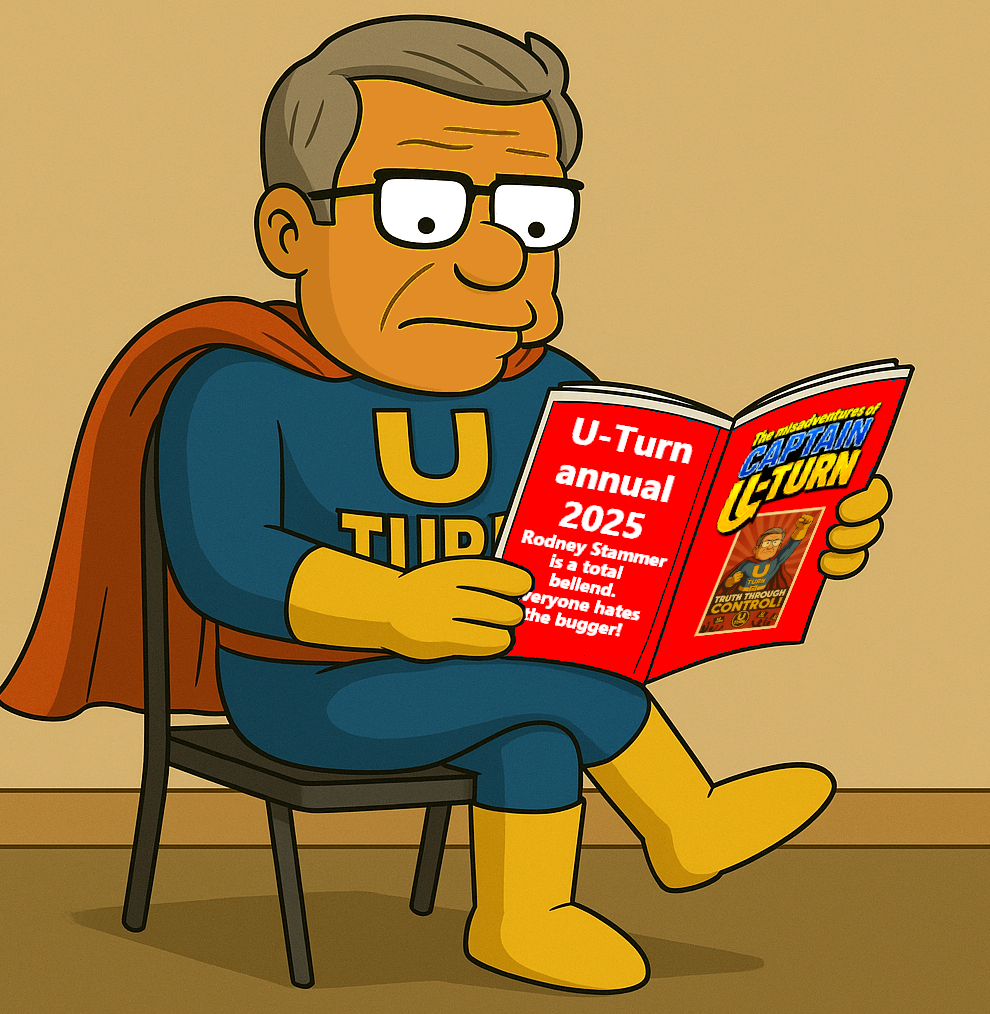 Captain U-Turn reading comics